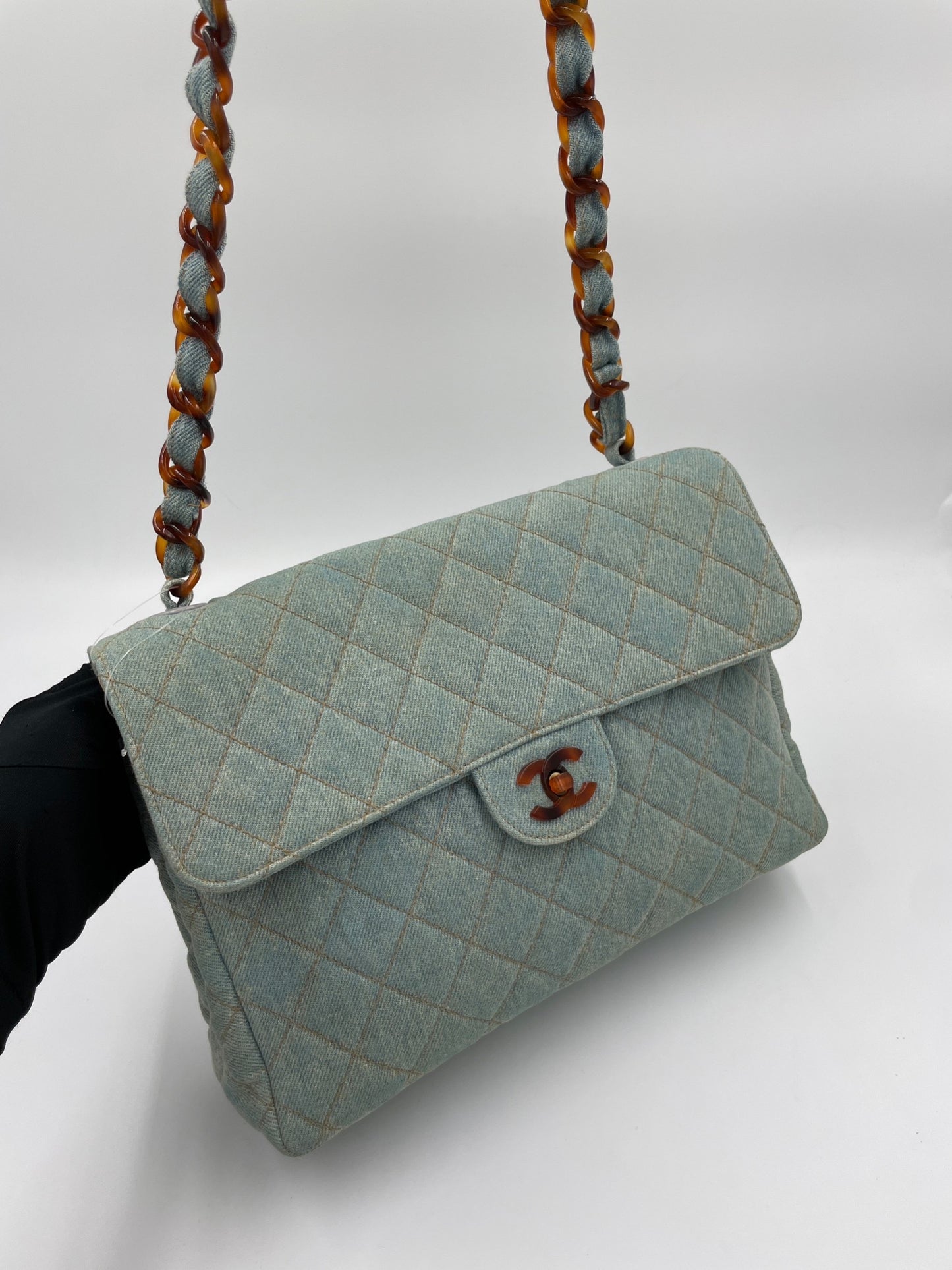 Chanel Denim Jumbo 牛仔玳帽布面貝嫂包 淺藍 / Rank SA 24072304