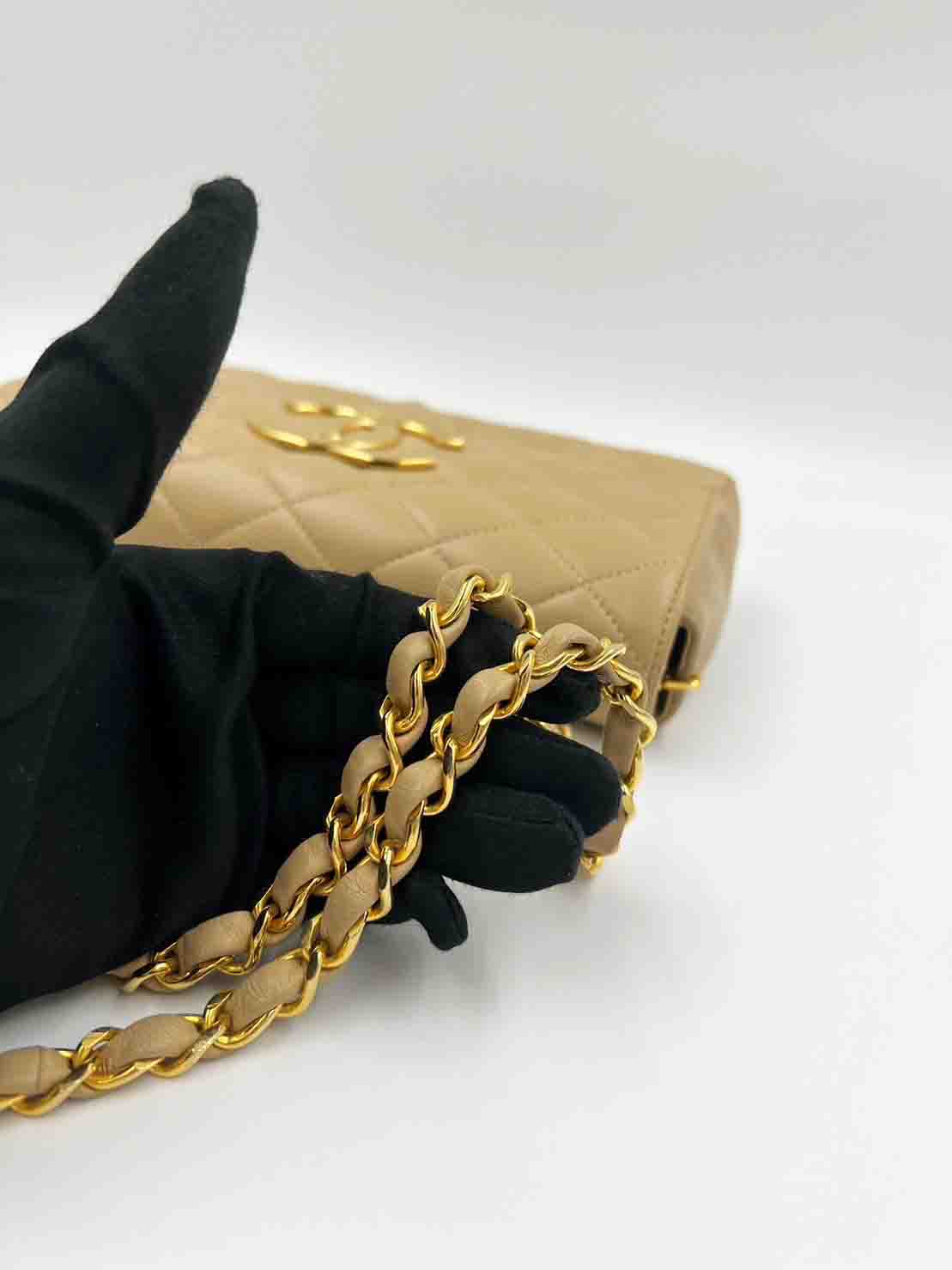 Chanel logo Bag Apricot Cream 19cm / Rank A