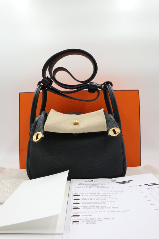 Hermes Mini Lindy 黑色 金扣 C / Rank SA 251030010