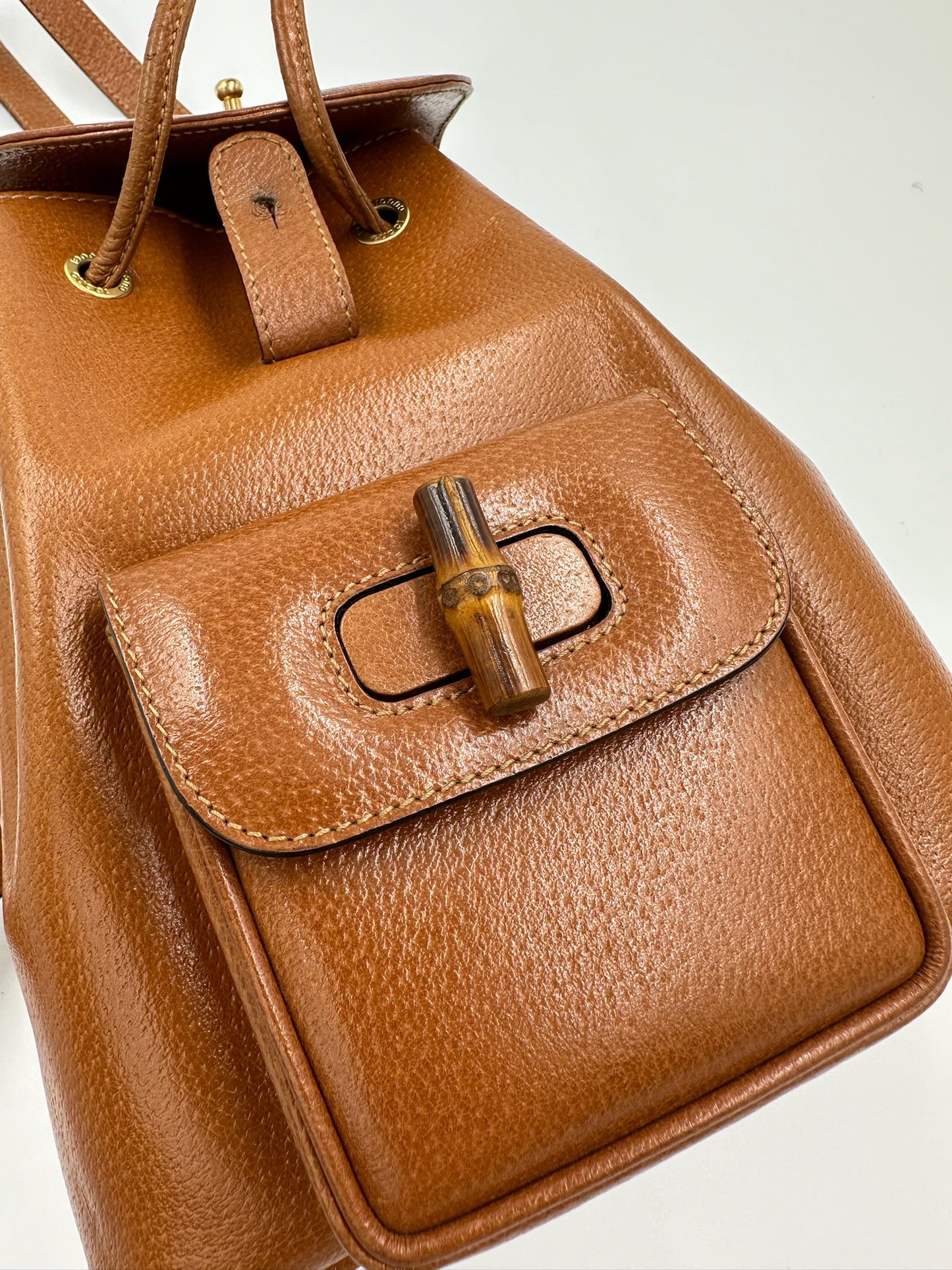 Gucci 復古焦糖竹節後背包 backpack bag / Rank A S240411004