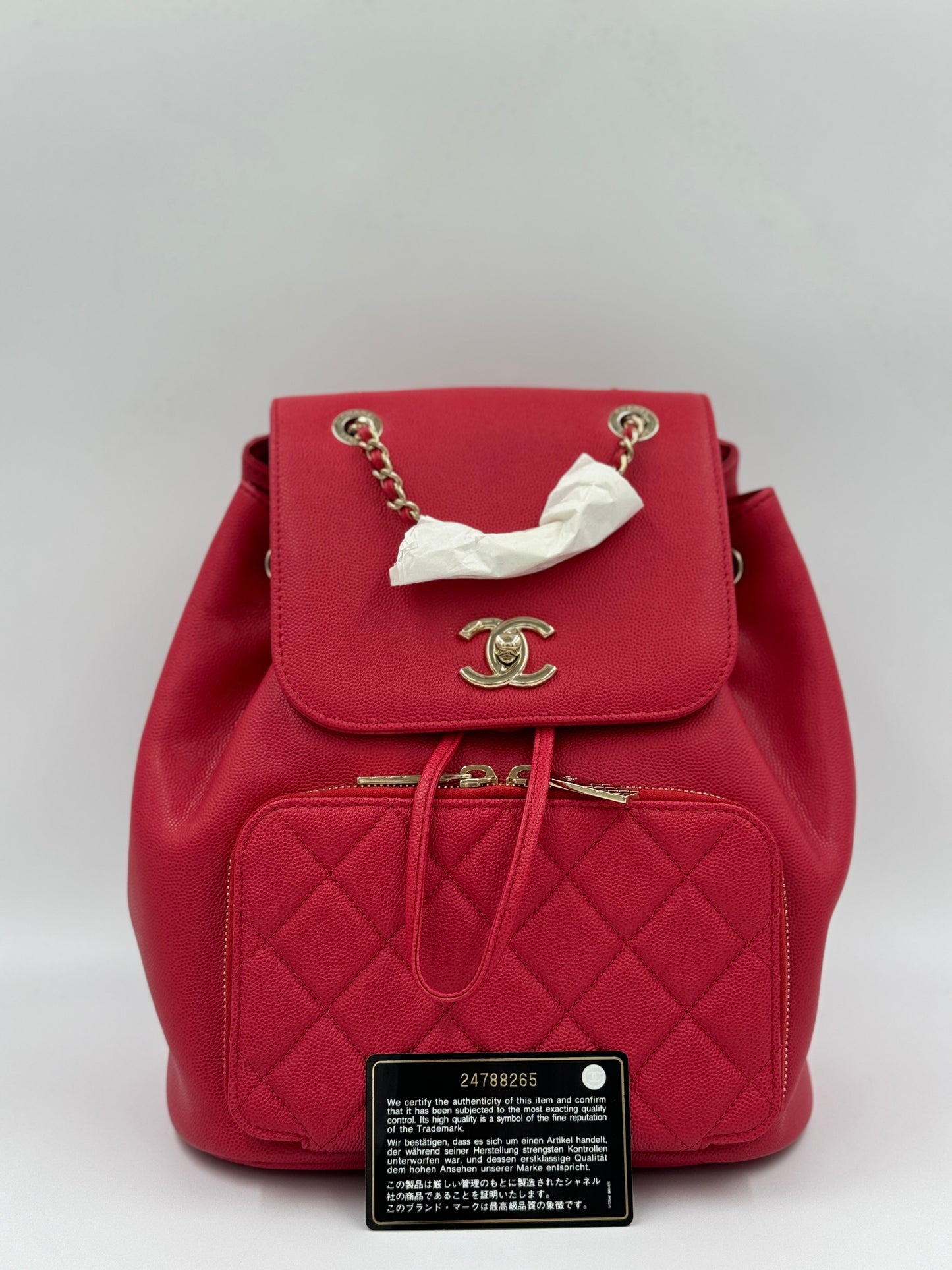 Chanel 桃粉魚子醬金釦後背包 / Rank N 24072005