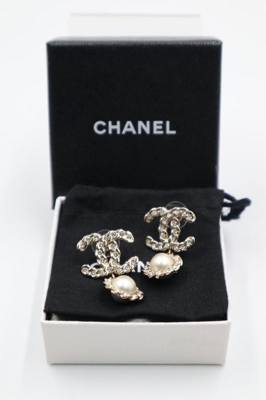 Chanel Earrings 雙C水鑽珍珠垂墜耳環/ Rank SA 250915001