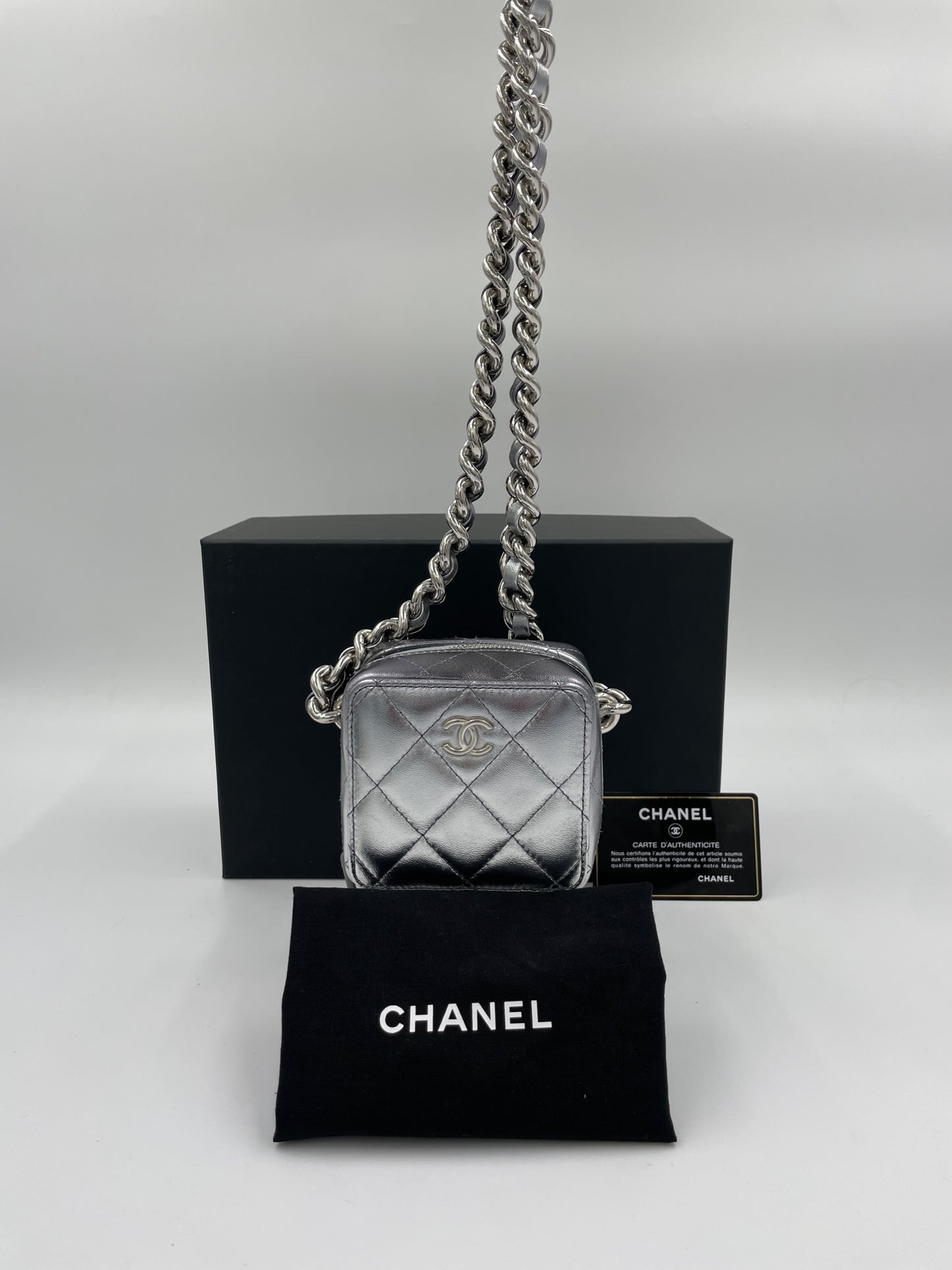 Chanel 小盒子 銀色/ Rank A