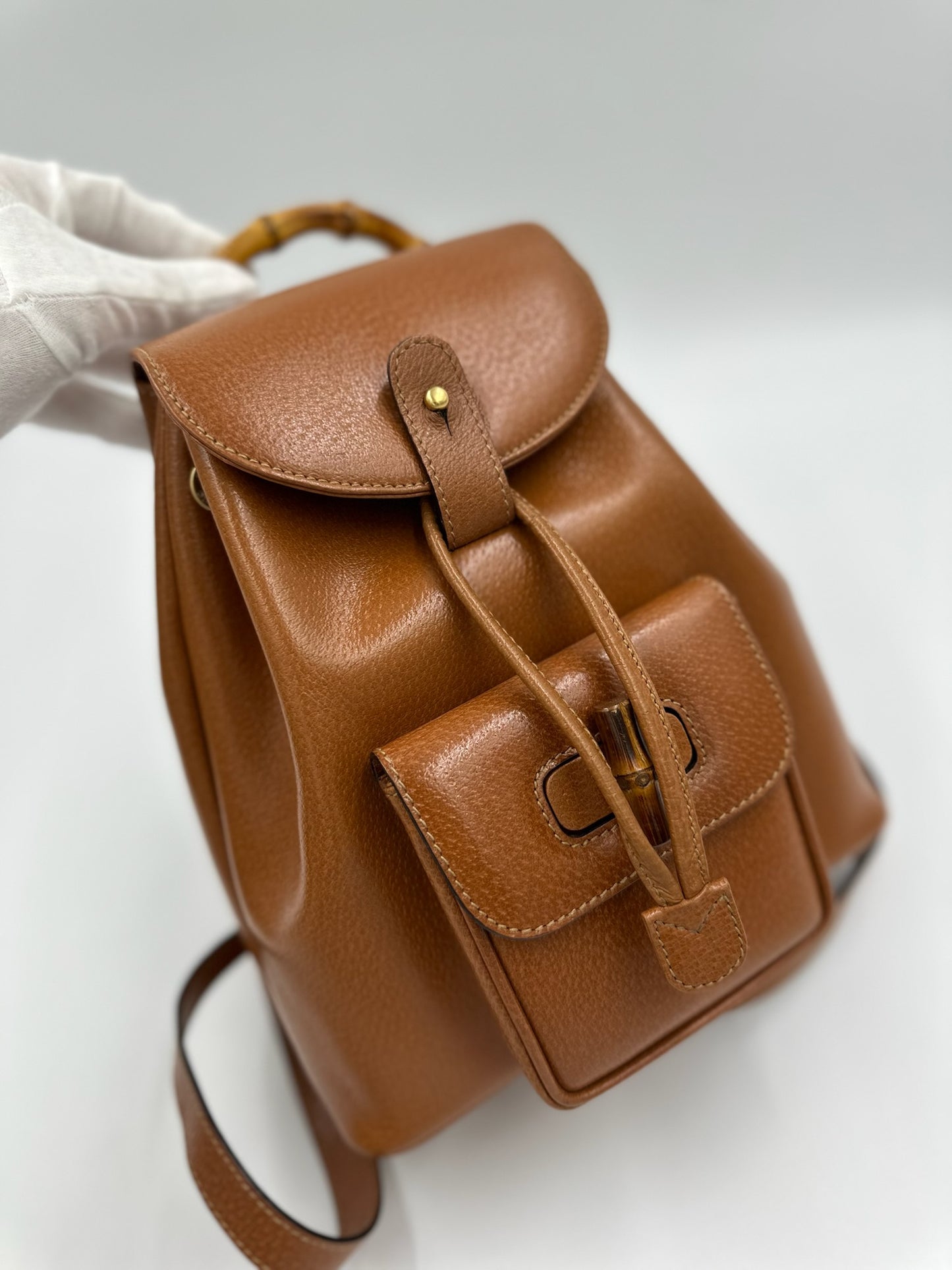 Gucci 復古焦糖竹節後背包 backpack bag / Rank A S240411004