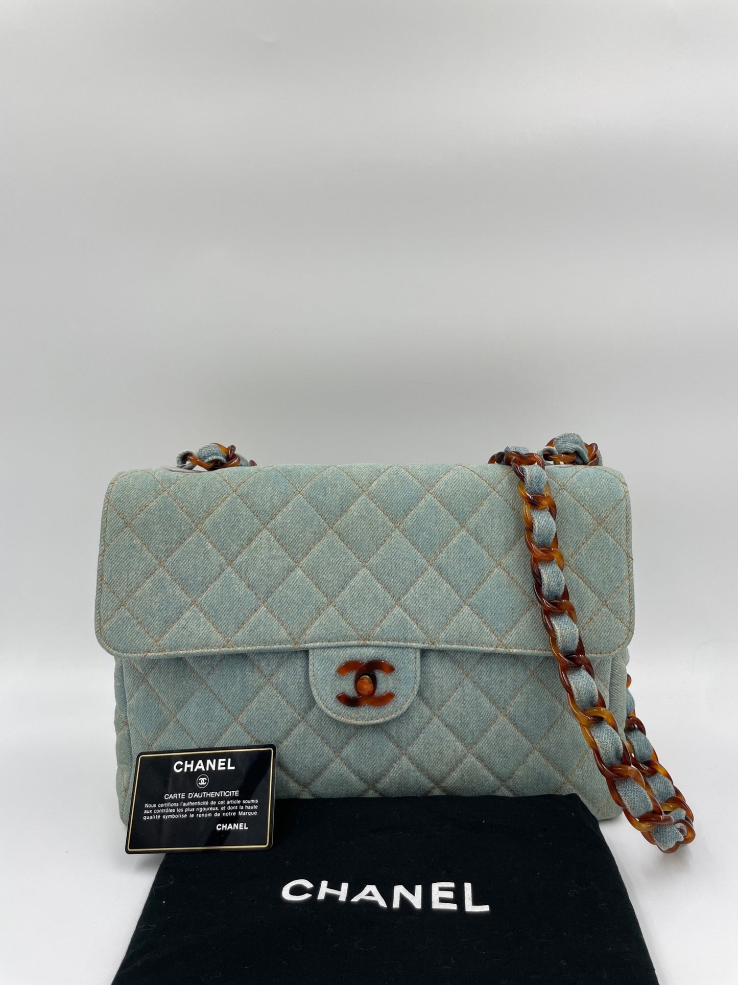 Chanel Denim Jumbo 牛仔玳帽布面貝嫂包 淺藍 / Rank SA 24072304