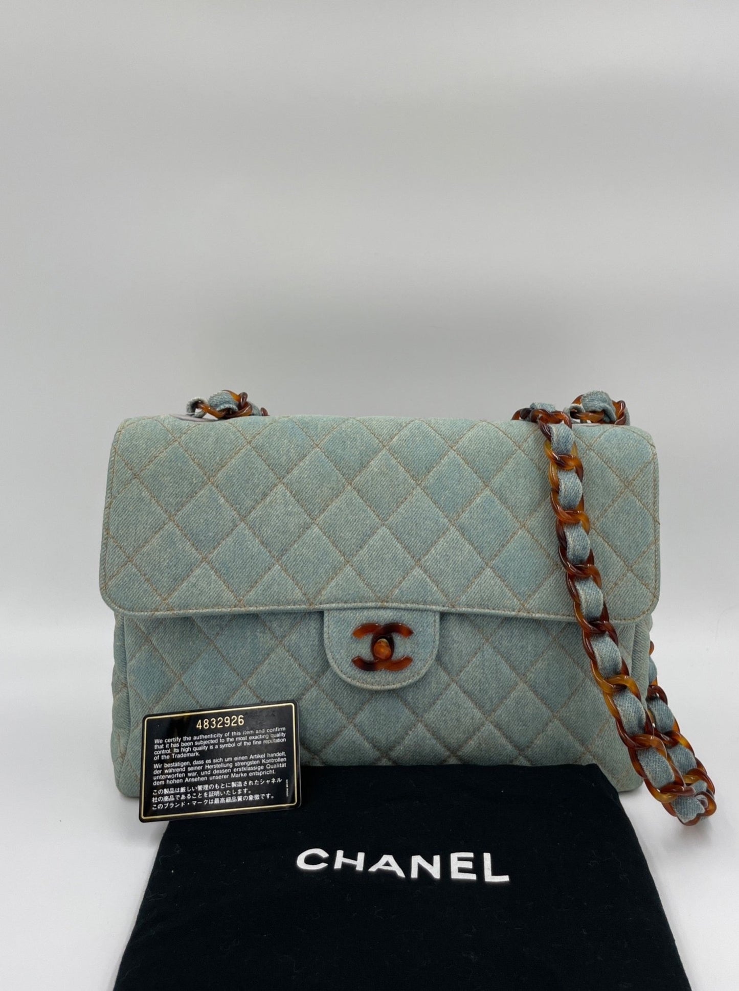 Chanel Denim Jumbo 牛仔玳帽布面貝嫂包 淺藍 / Rank SA 24072304