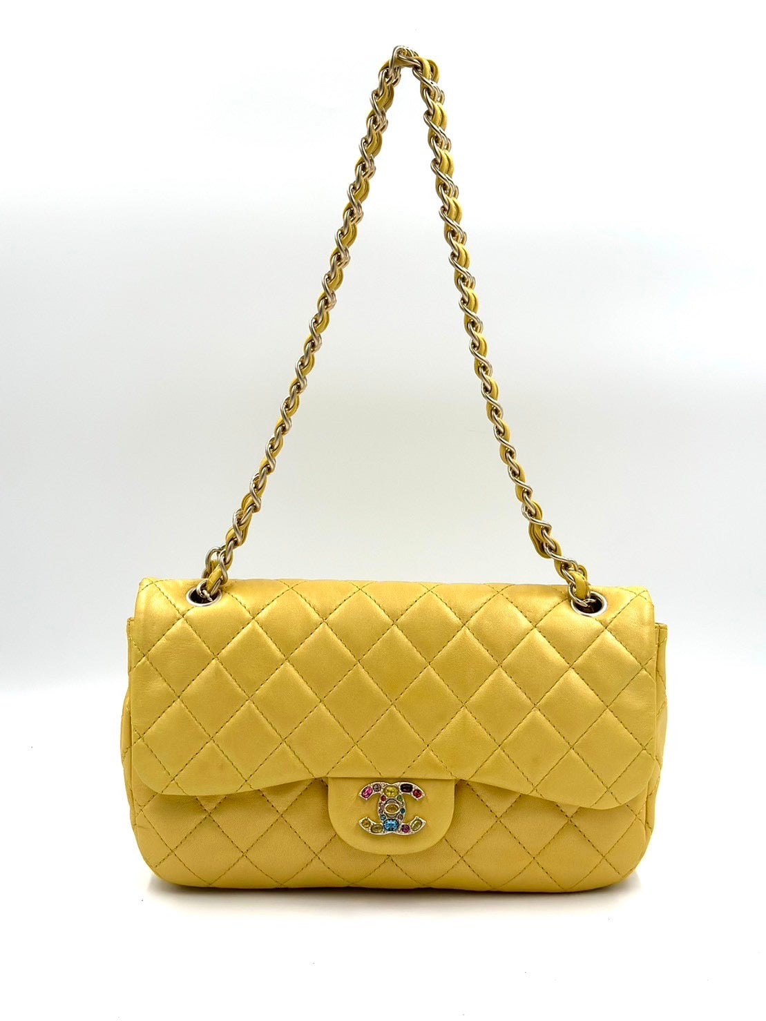 Chanel Season Classic Flap 寶石釦 Yellow / Rank A