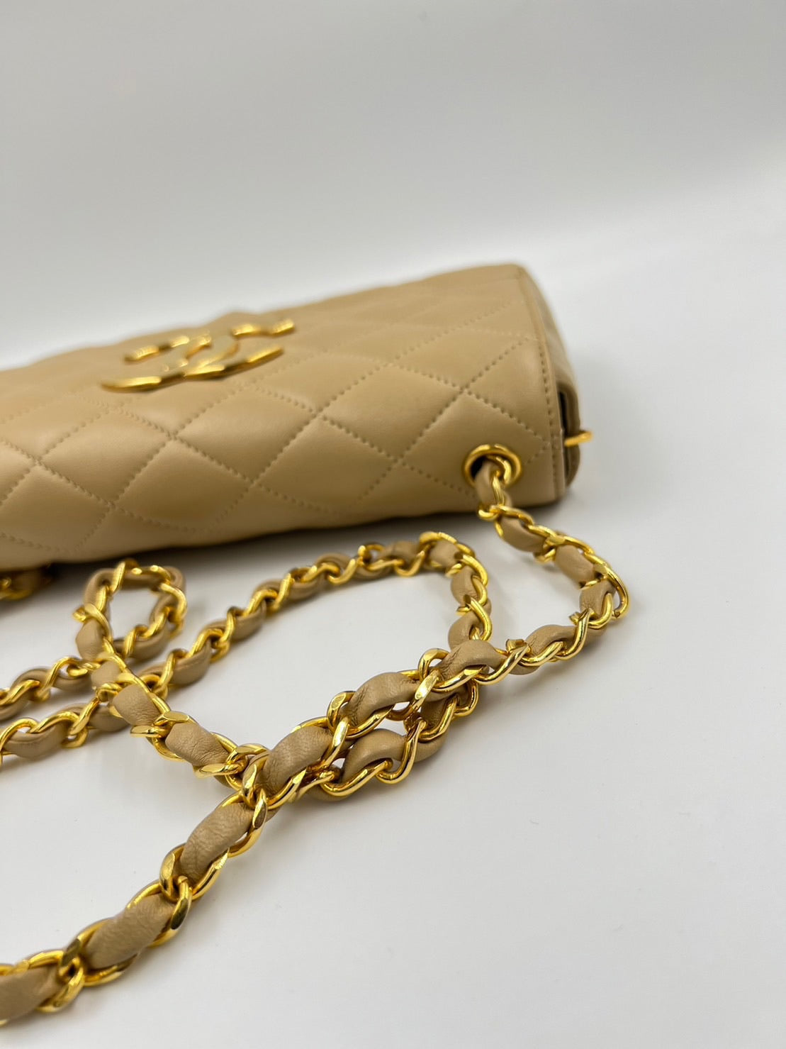 Chanel logo Bag Apricot Cream 19cm / Rank A