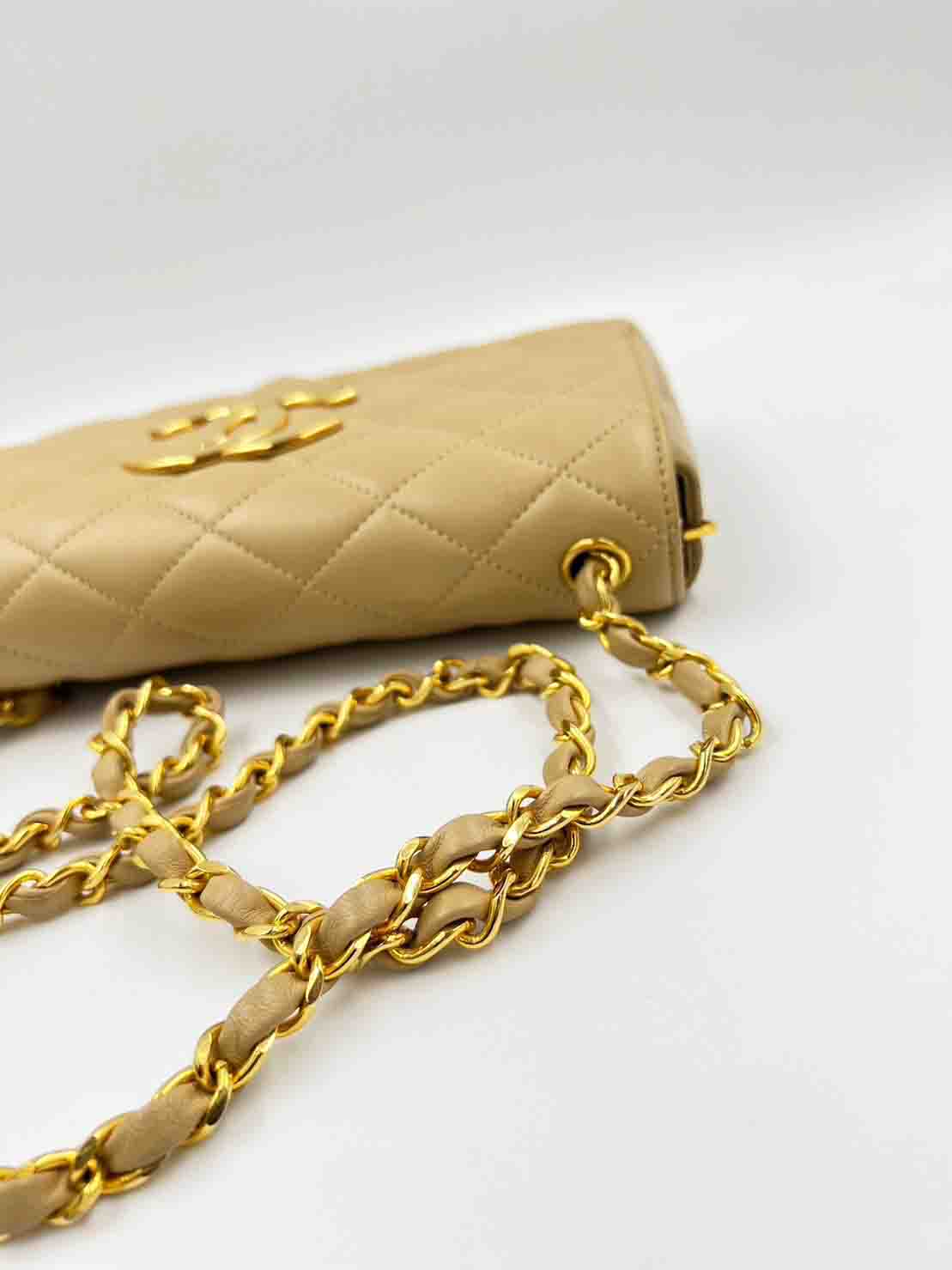Chanel logo Bag Apricot Cream 19cm / Rank A