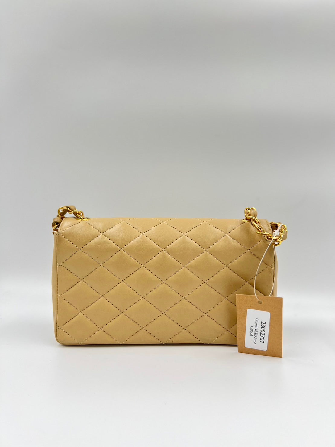 Chanel logo Bag Apricot Cream 19cm / Rank A