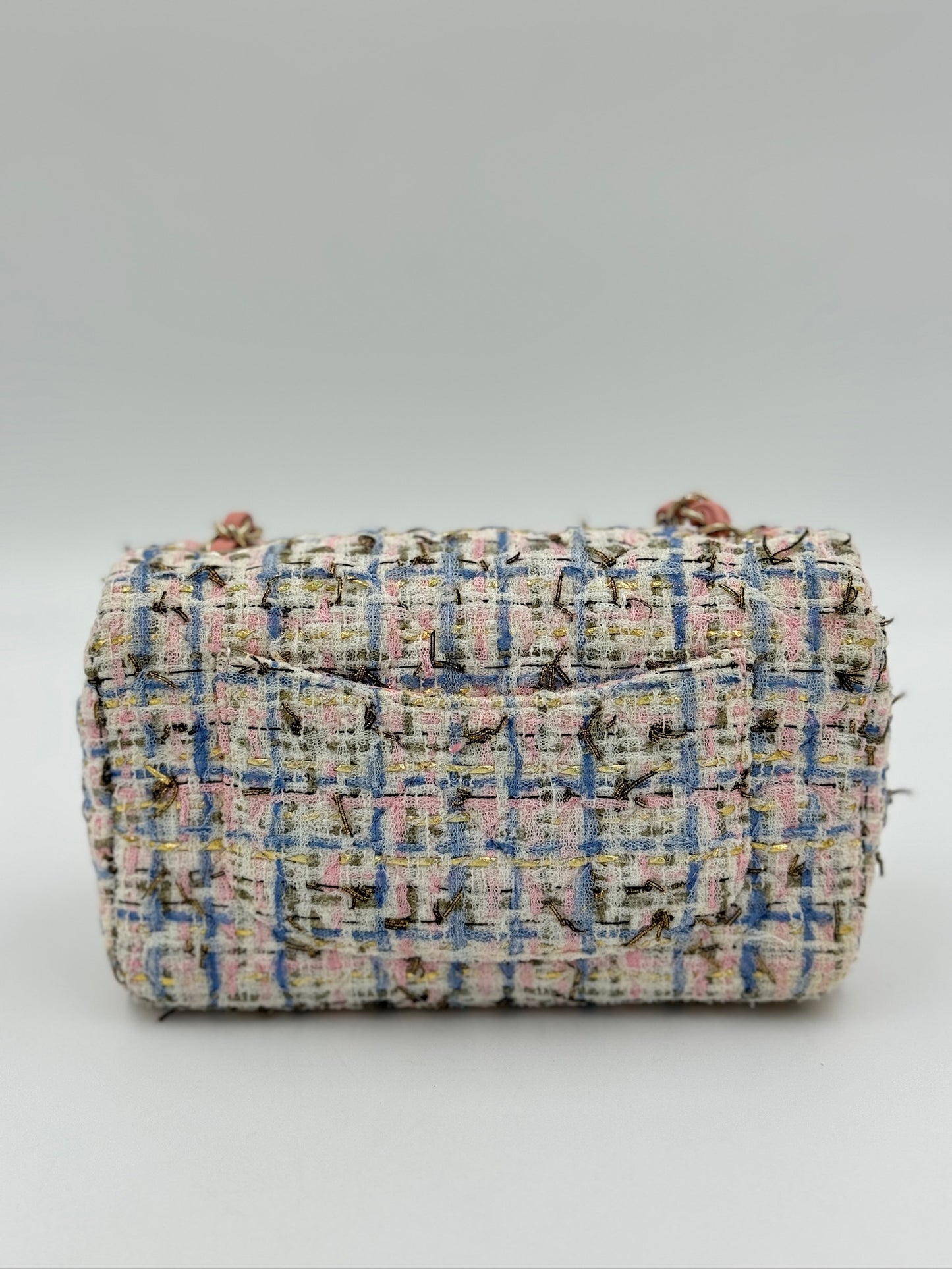 Chanel Mini CF 20cm 毛呢單肩口袋包 粉藍白 / Rank A  24072307